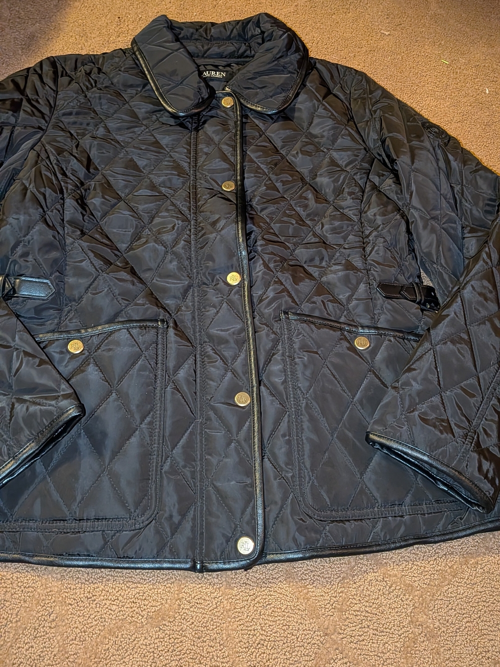 Lauren Ralph Lauren Quilted Black Jacket Coat Women's SMALL PETITE PS EORN 1X $